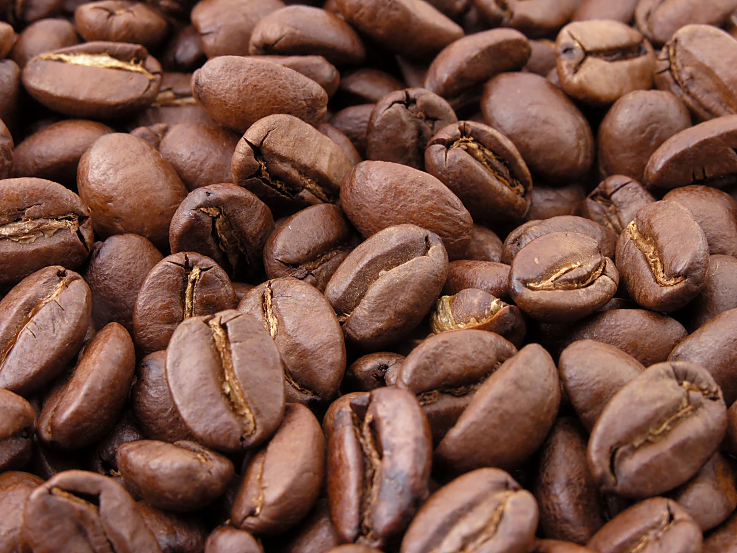 Nahaufnahme ganzer gerösteter Kaffeebohnen